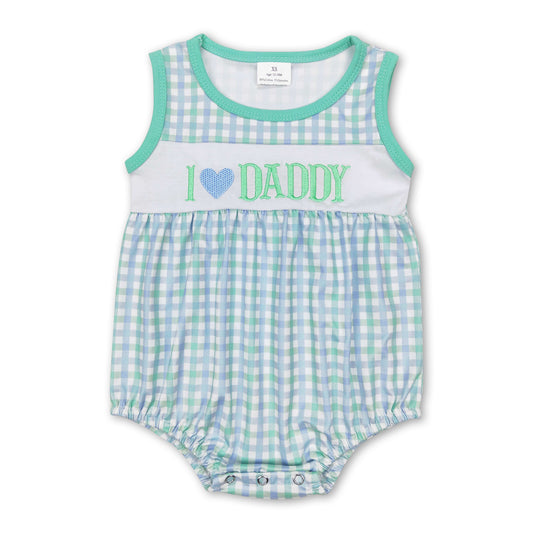 I love daddy green plaid sleeveless father's day boys romper