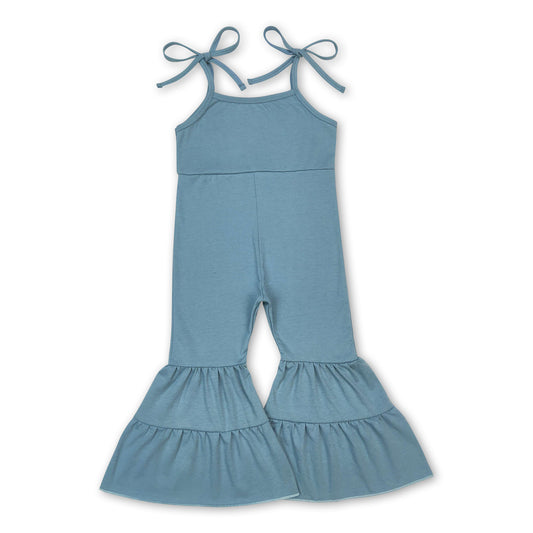 Suspender blue cotton baby girls bell bottom jumpsuit