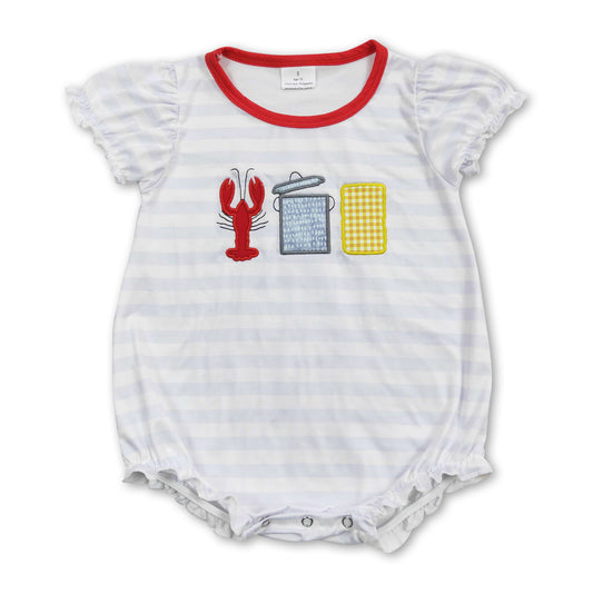 Short sleeves stripe crawfish corn baby girls romper