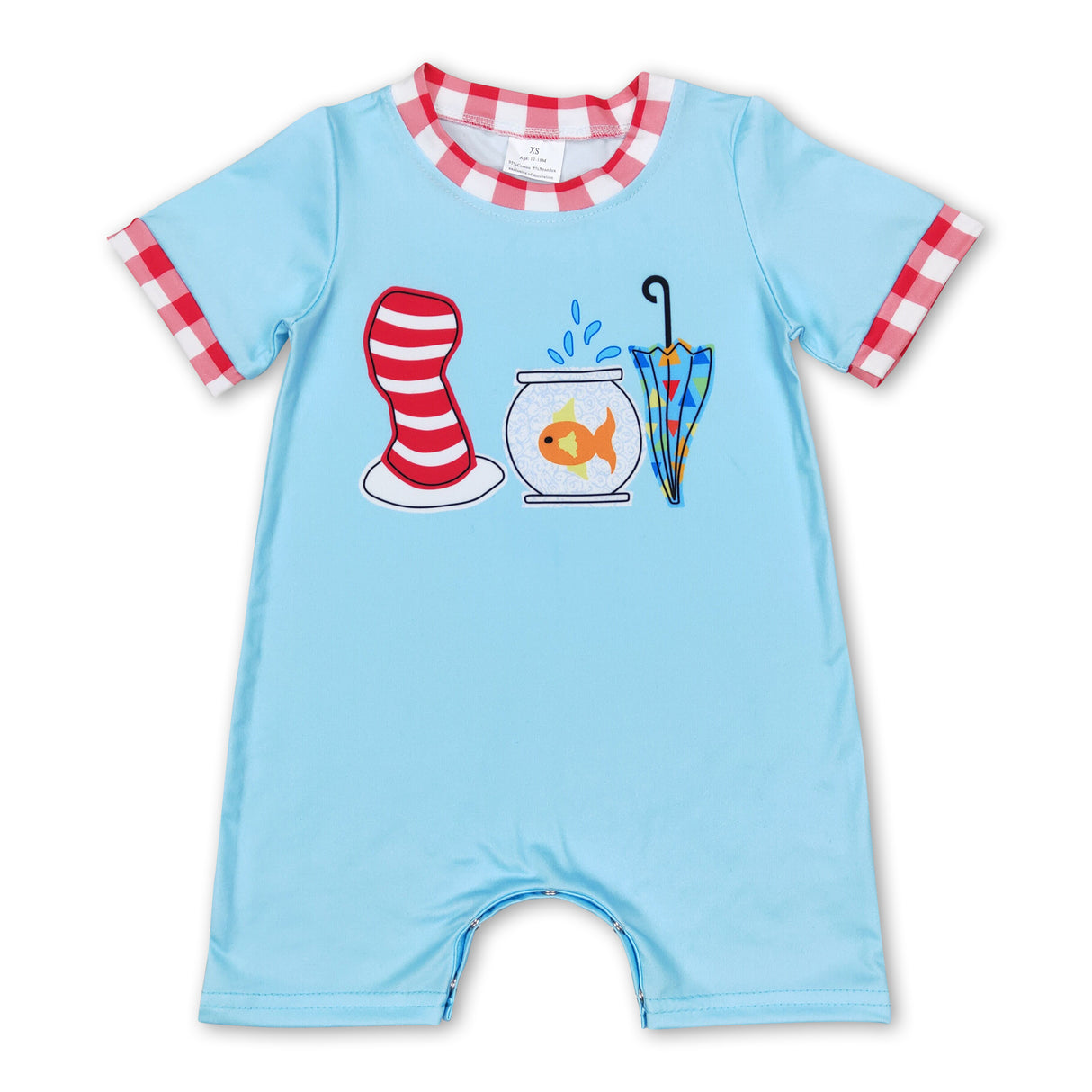 Short sleeves cat hat fish baby boy romper