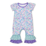 Short sleeves star fish ruffle baby girls summer romper