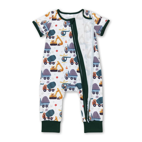 Short sleeves constructions baby boy zipper romper