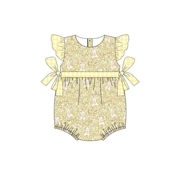 Yellow flutter sleeves bunny baby girls easter romper