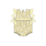 Yellow flutter sleeves bunny baby girls easter romper