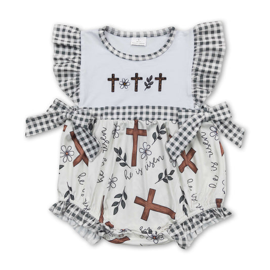 Flutter sleeves cross floral baby girls easter romper