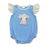 Stripe flutter sleeves cows baby girls romper