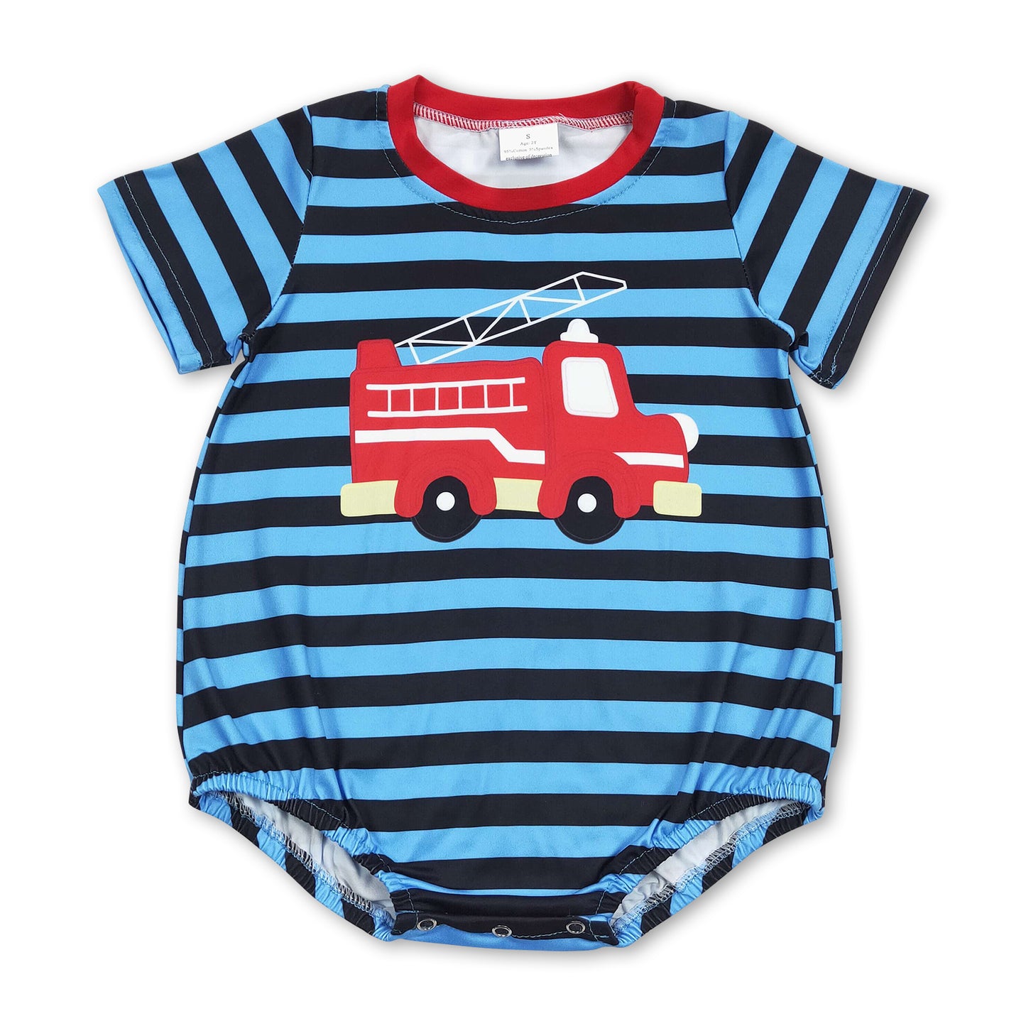 Short sleeves stripe fire truck baby boys romper