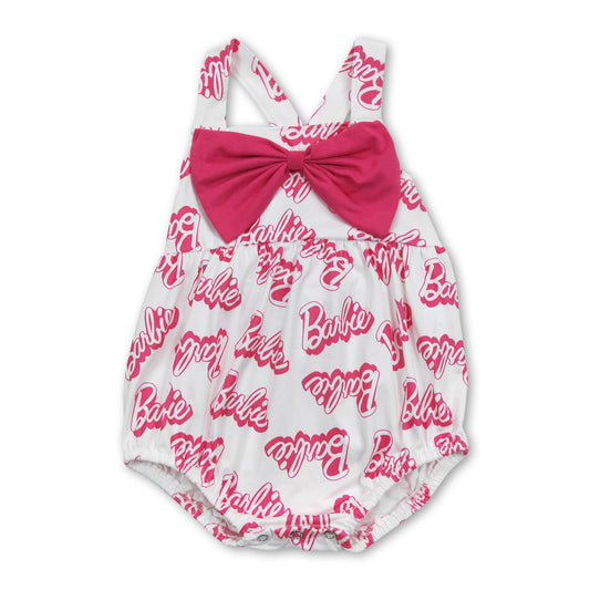 Hot pink bow sleeveless party girls romper
