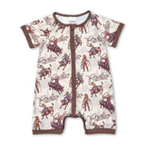 Short sleeves rodeo western baby boy zipper romper