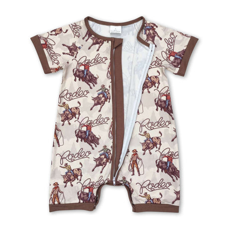 Short sleeves rodeo western baby boy zipper romper