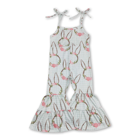 Suspender plaid bunny floral baby girls easter jumpsuit