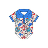 Blue smile boots baby boy 4th of july polo romper