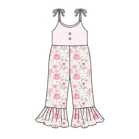 Suspender pink plaid floral baby girls jumpsuit