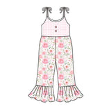 Suspender pink plaid floral baby girls jumpsuit