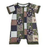 Olive duck dog deer patchwork baby boy romper