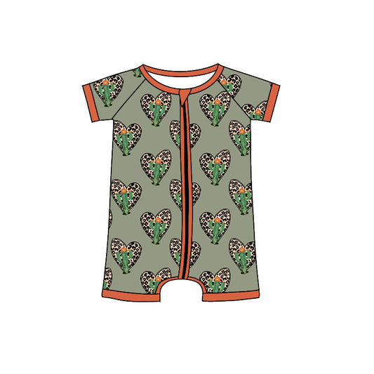 Leopard heart cactus baby girls zipper romper