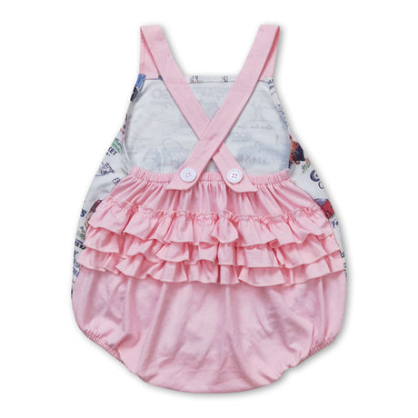 Pink cow chicken pig ruffle baby farm romper