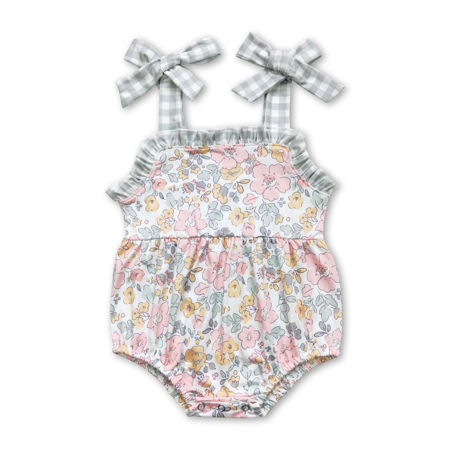 Plaid suspender floral baby girls summer romper