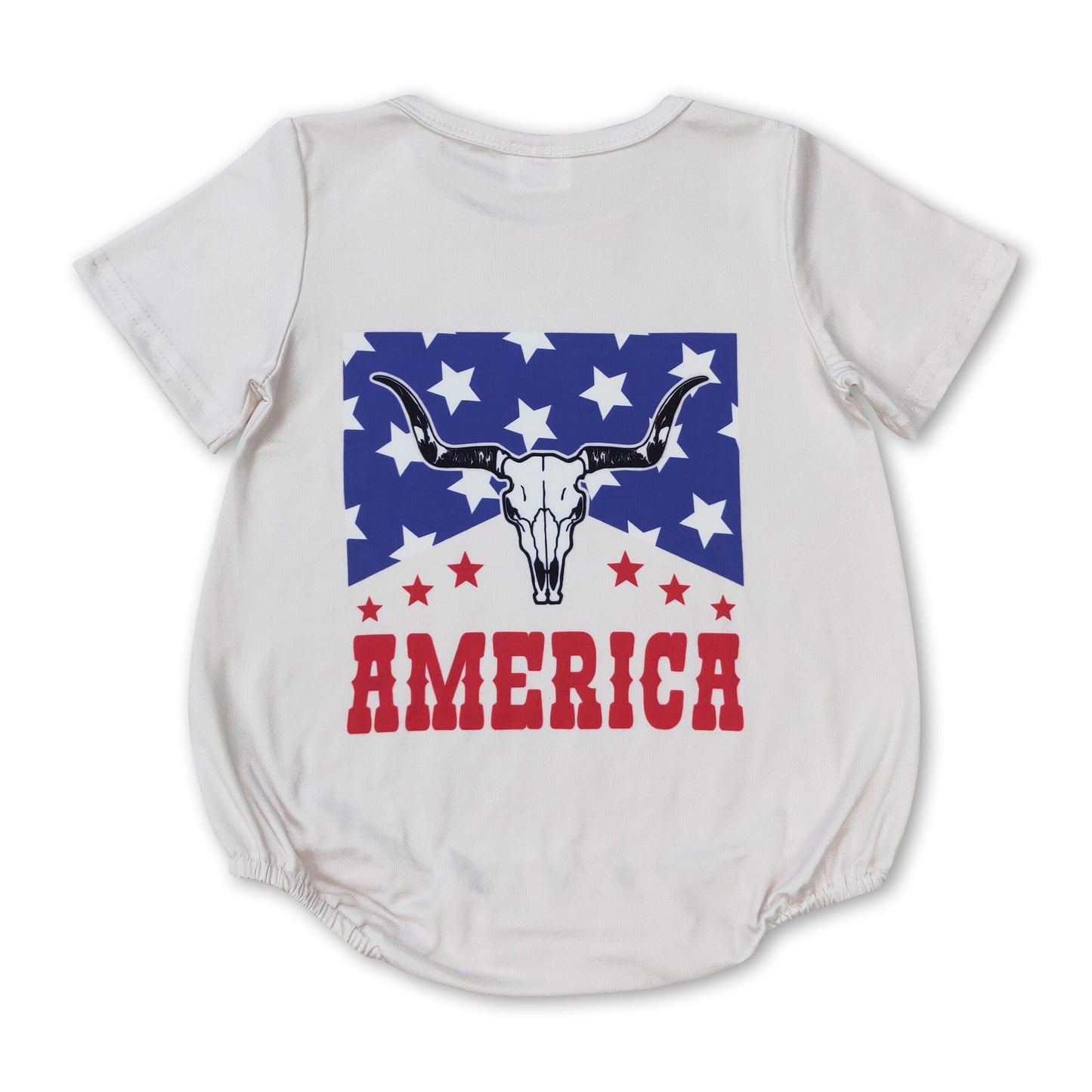 Stars bull skull America baby kids 4th of july romper