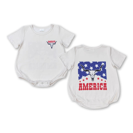 Stars bull skull America baby kids 4th of july romper