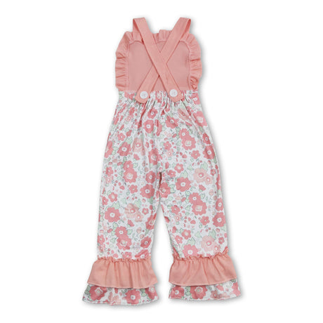 Sleeveless pink flower baby girls jumpsuit
