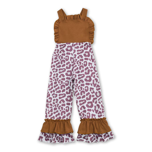 Sleeveless brown leopard baby girls jumpsuit