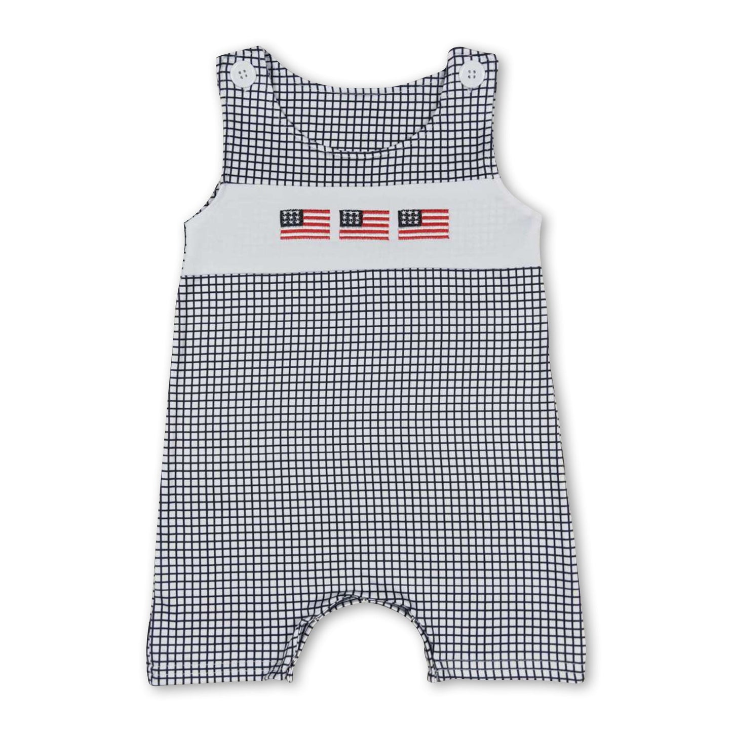 Sleeveless plaid flag baby boys 4th of july romper