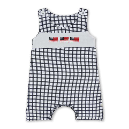 Sleeveless plaid flag baby boys 4th of july romper