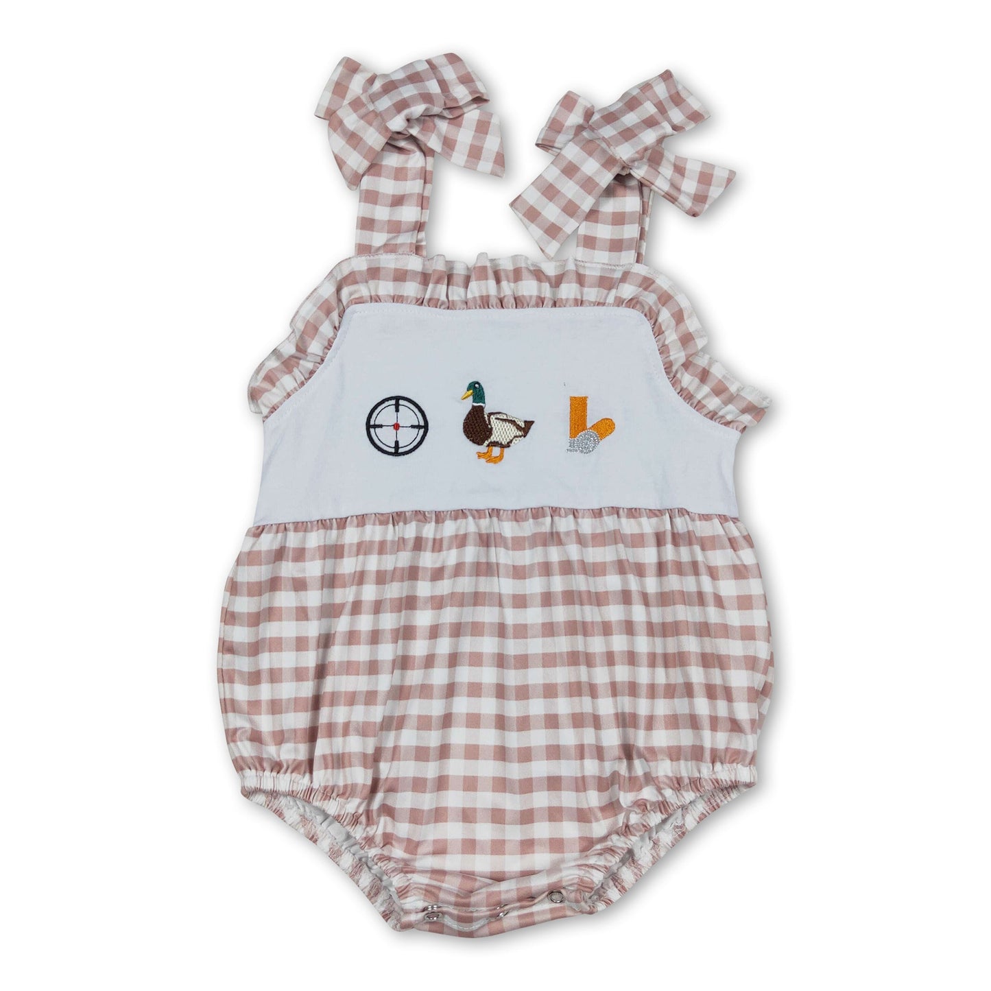 Khaki plaid duck sleeveless baby girls romper