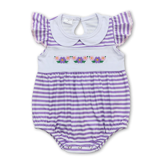 Lavender stripe flutter sleeves floral baby girls romper