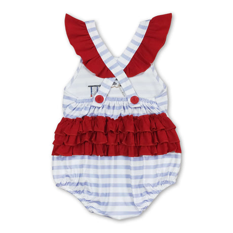 Sleeveless stripe dog flag baby girls 4th of july romper