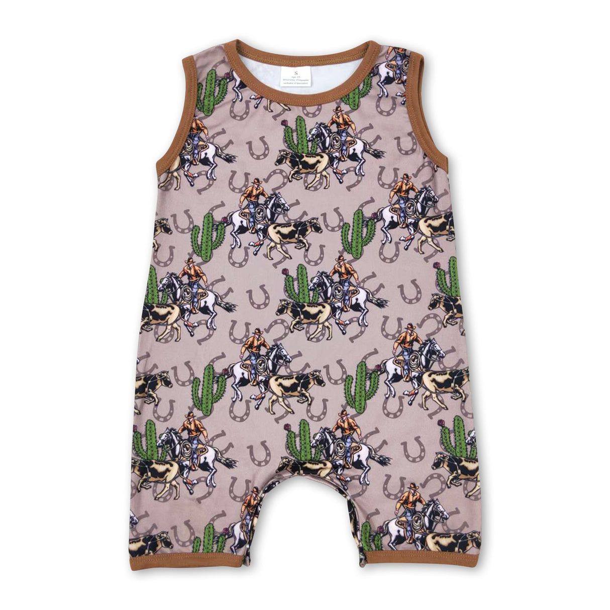 Sleeveless cactus rodeo baby boys summer ropmer