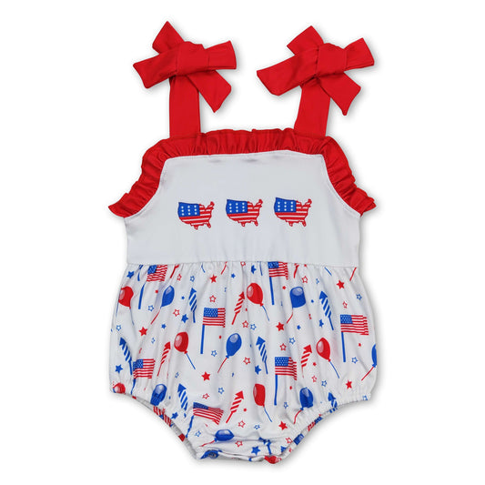 Red straps flag balloon baby boy 4th of july romper
