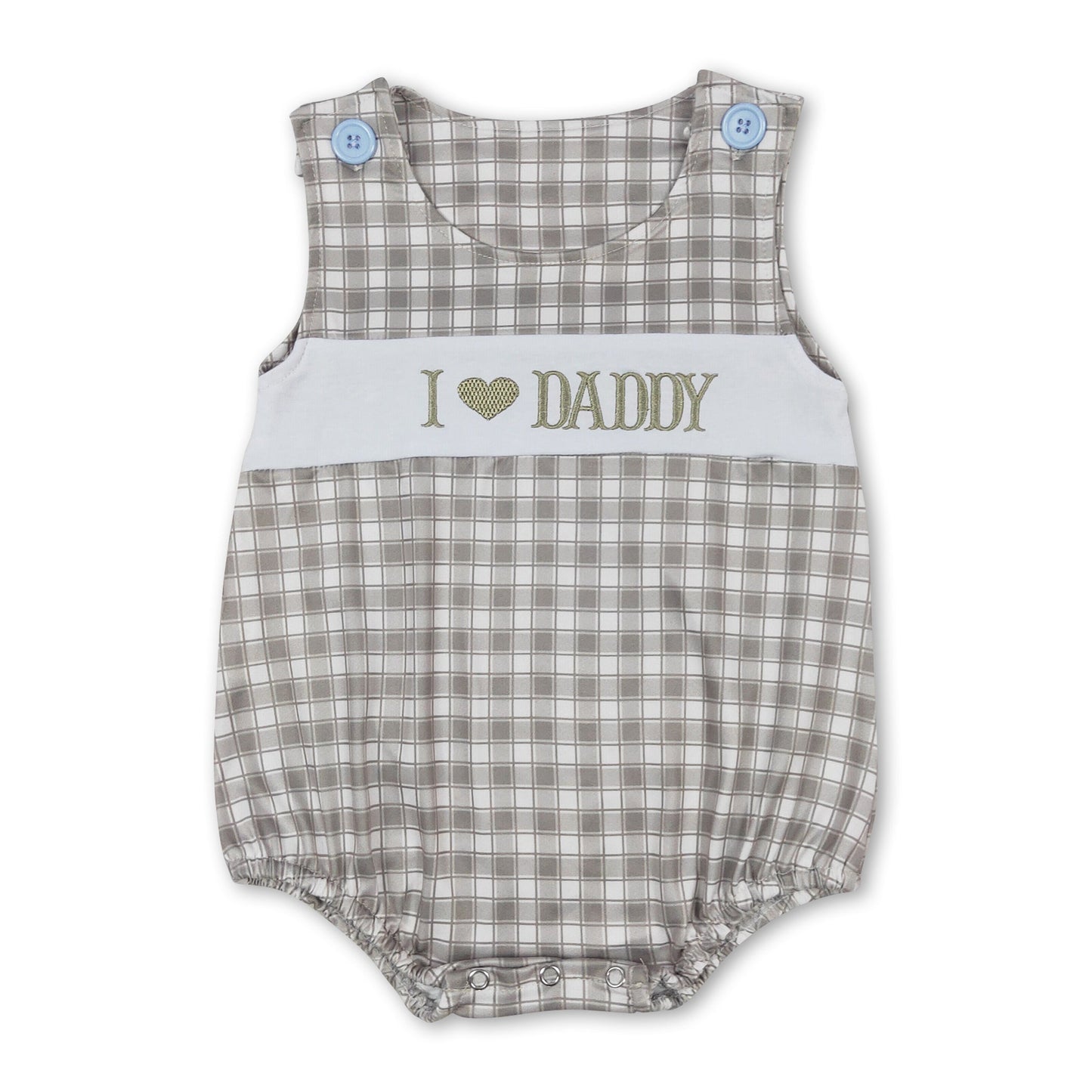 Sleeveless plaid I love DADDY baby boys romper