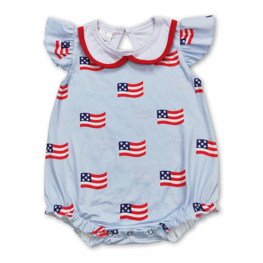 Flutter sleeves flag girls 4th of july romper