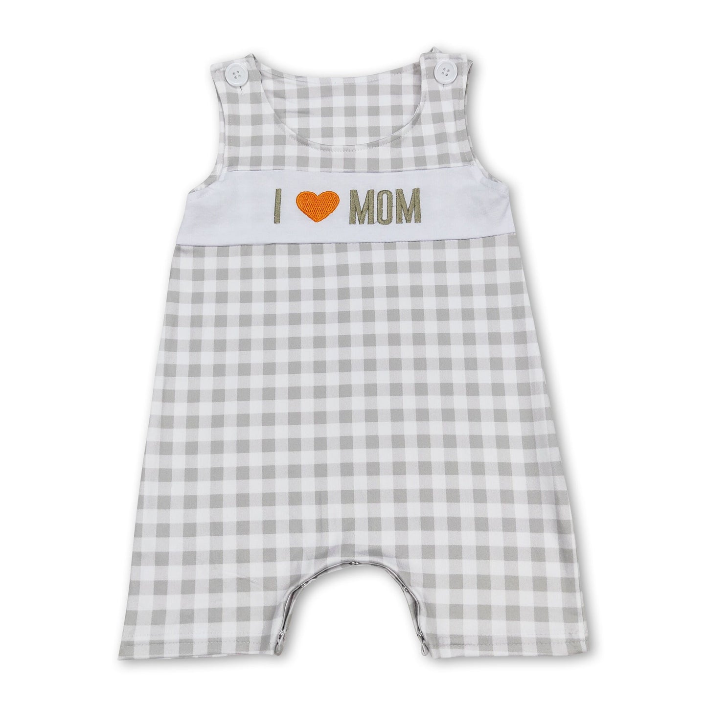 Sleeveless I love MOM plaid baby boys romper