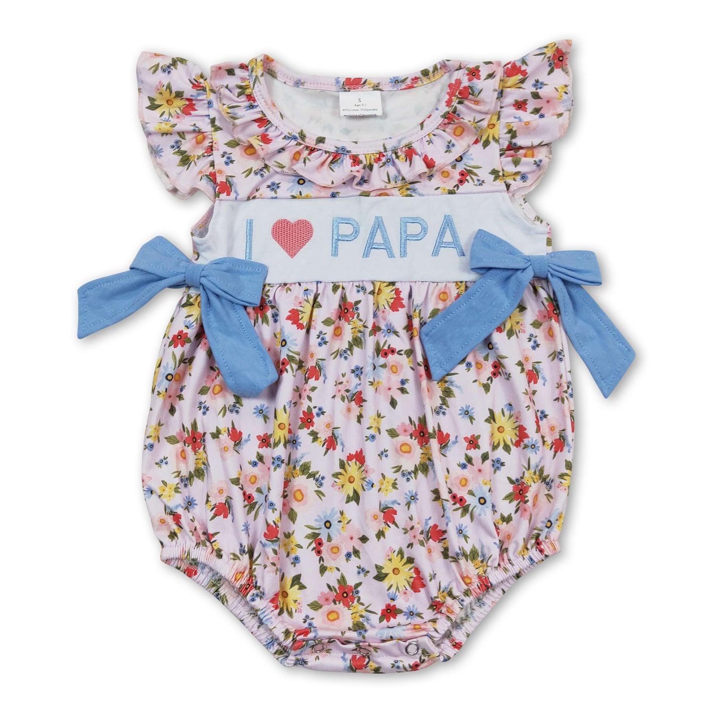 Flutter sleeves I love PAPA bow floral baby romper
