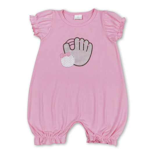 Pink short sleeves baseball baby girls romper