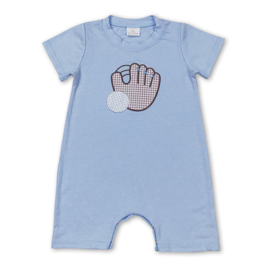 Light blue short sleeves baseball baby boys romper