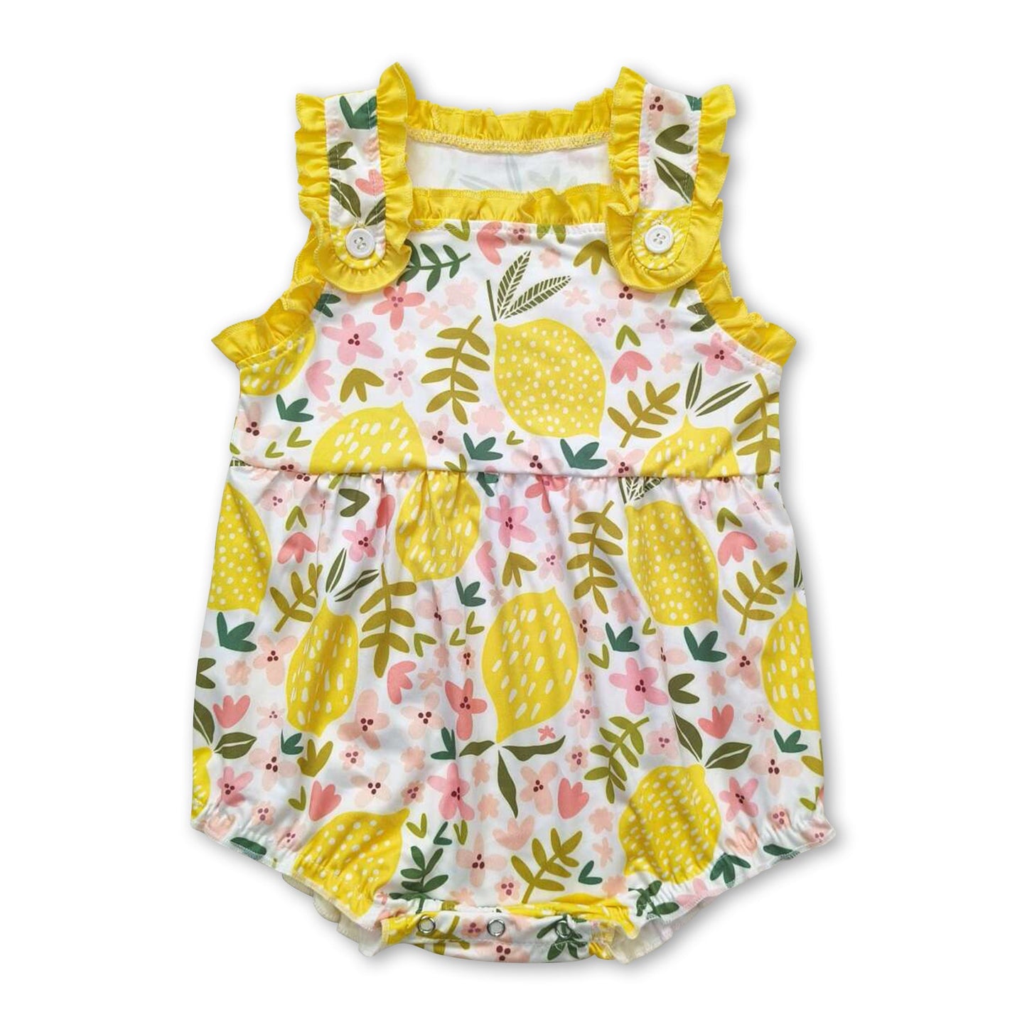 Sleeveless lemon floral baby girls summer romper