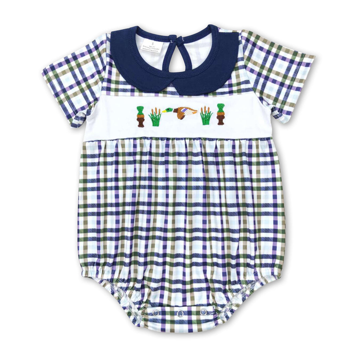 Plaid duck call baby kids summer romper