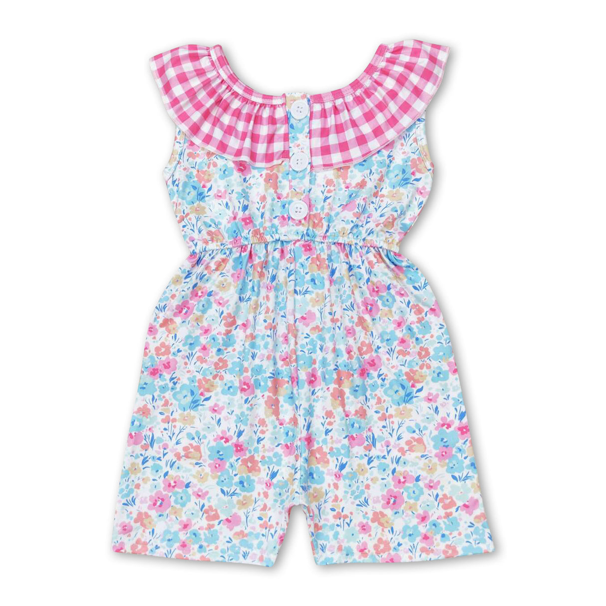 Pink plaid floral kids girls summer jumpsuit