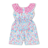 Pink plaid floral kids girls summer jumpsuit