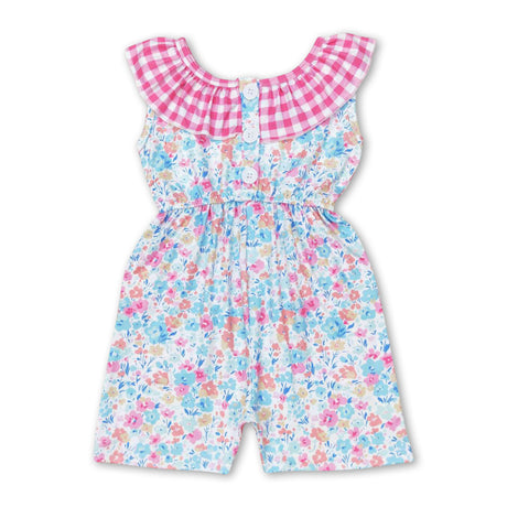 Pink plaid floral kids girls summer jumpsuit