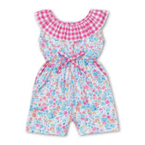 Pink plaid floral kids girls summer jumpsuit