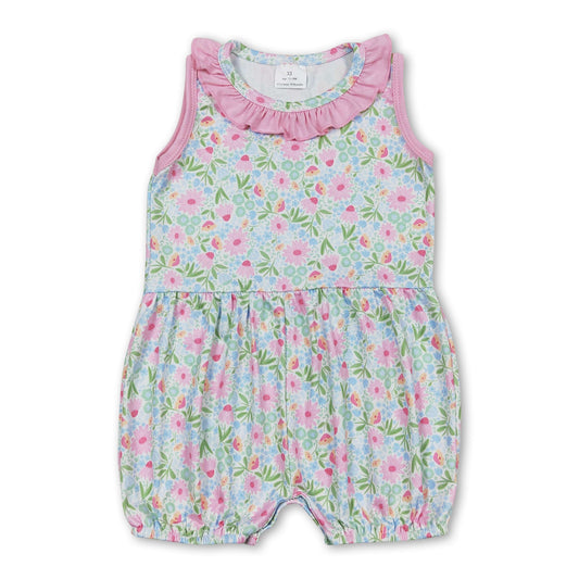 Sleeveless pink floral baby girls summer romper