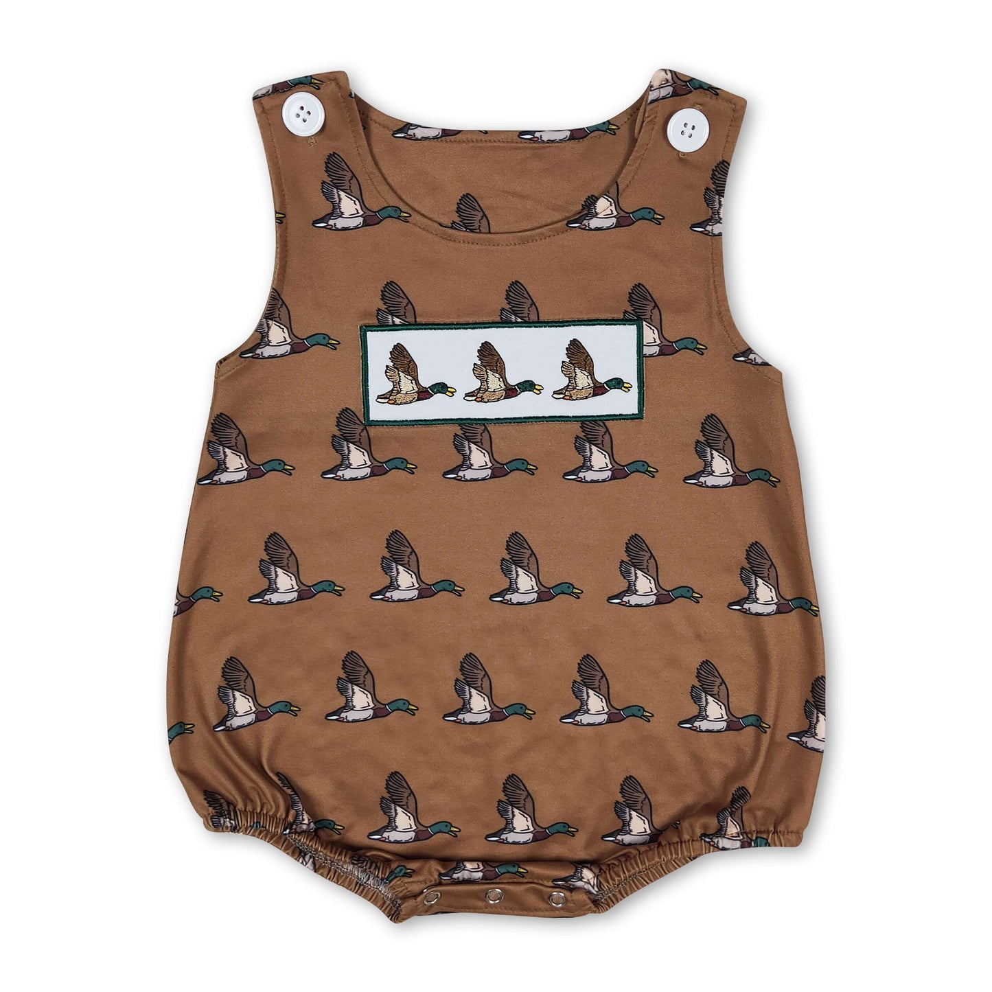 Brown duck sleeveless baby boys romper