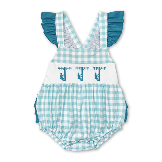 Straps plaid lineman ruffle baby girls summer romper