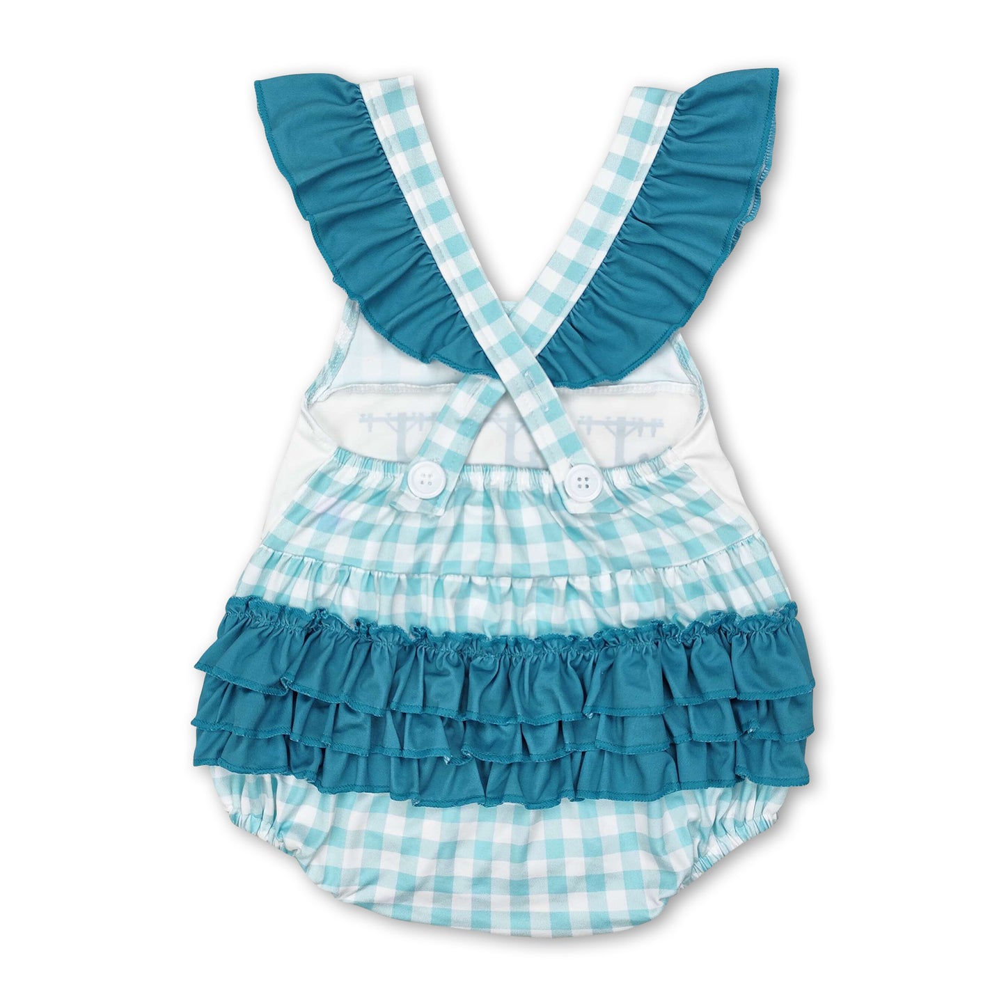 Straps plaid lineman ruffle baby girls summer romper