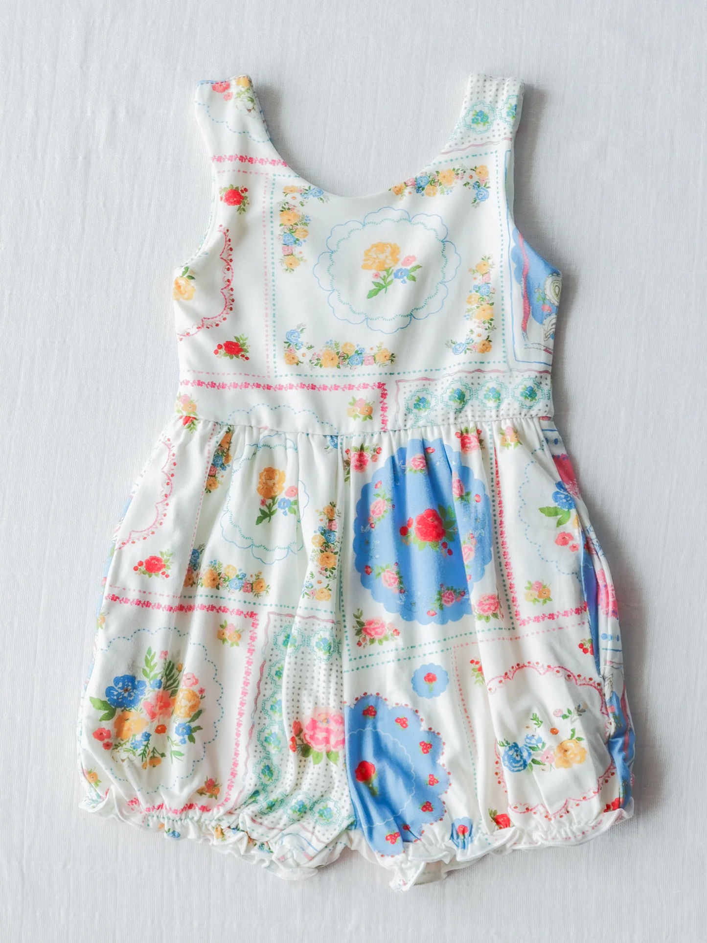 Sleeveless patchwork floral baby girls romper